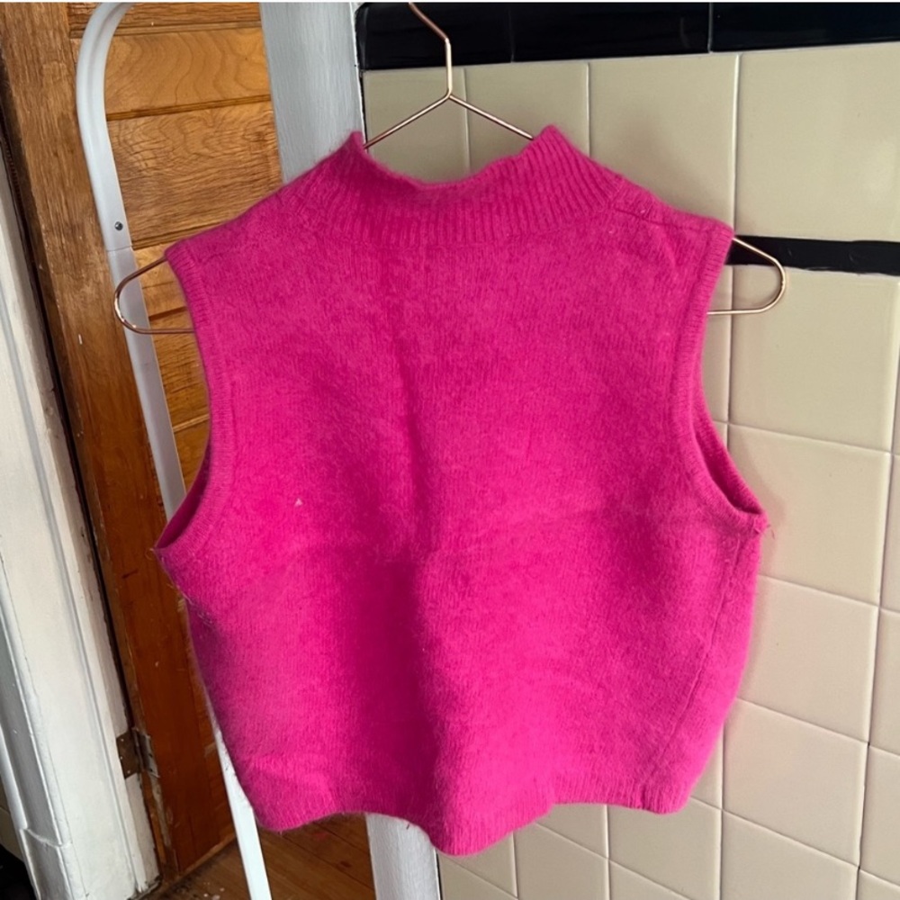 Vintage hot pink mock neck angora sweater tank